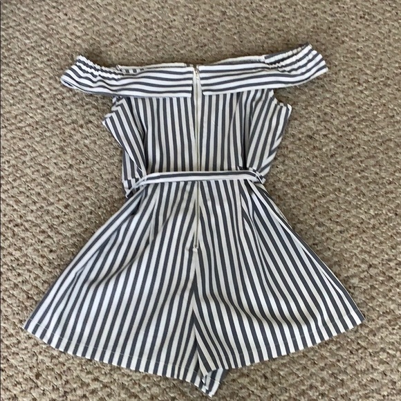 Blue & White Striped Off Shoulder Romper, L - Picture 5 of 6